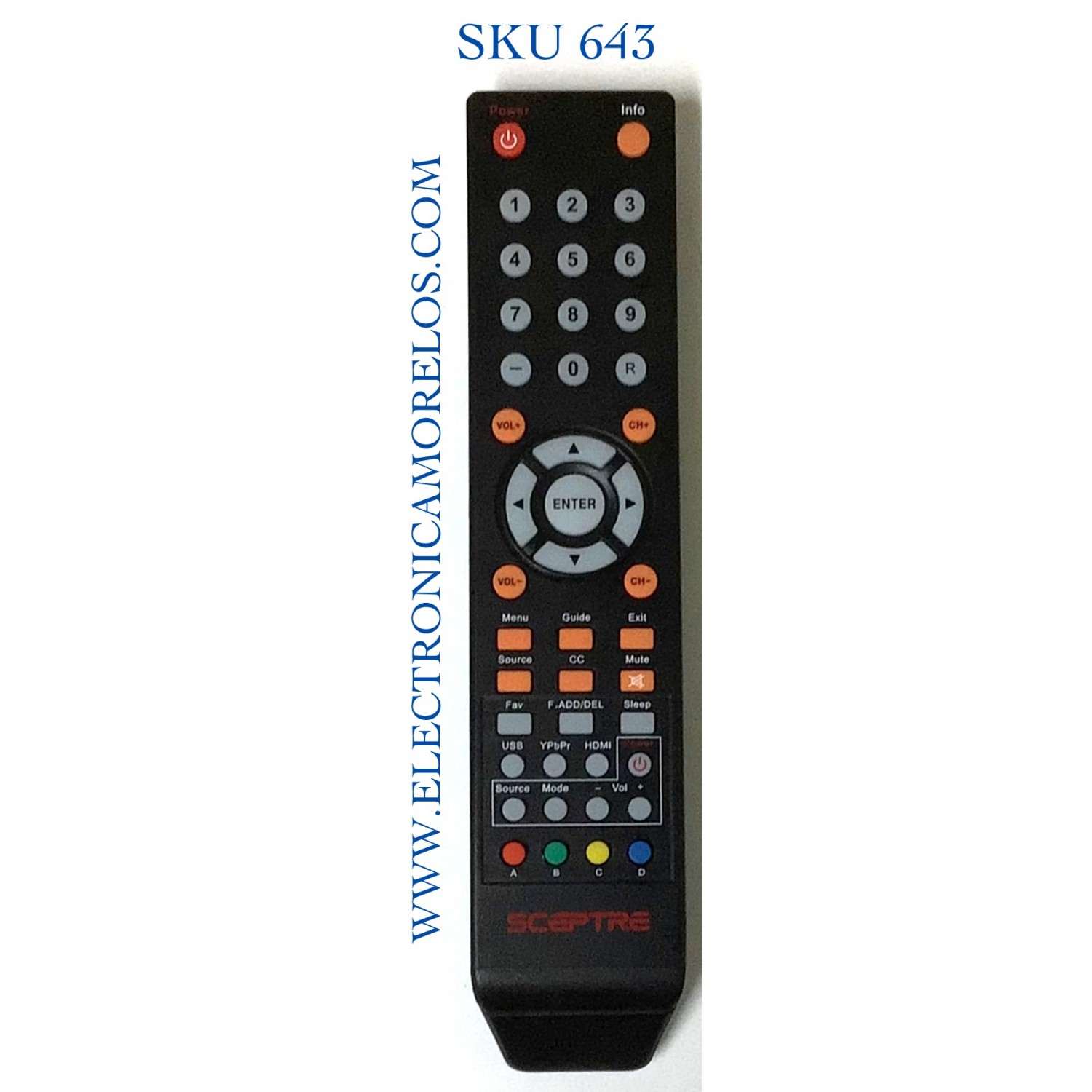CONTROL PARA TV SCEPTRE NUMERO DE PARTE HR44G